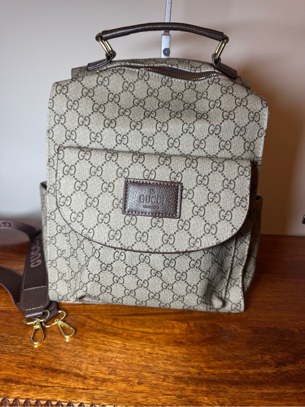 Beige/Brown Canvas Backpack. No Brand.